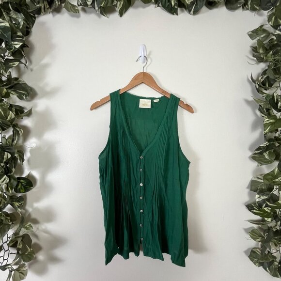 Maeve Anthropologie Front Button V-Neck Sleeveless Blouse Green Women’s Sz L - Picture 1 of 7